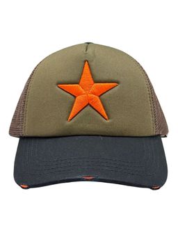 The Tie Hub - Olive Green & Black Mens Mesh Snapback Trucker Baseball Cap with Star Design