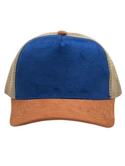 The Tie Hub - Blue & Beige Mens Suede Solid Mesh Snapback Trucker Baseball Cap