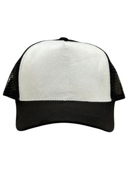 The Tie Hub - White & Black Mens Suede Solid Mesh Snapback Trucker Baseball Cap