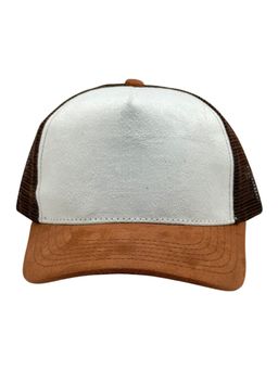 The Tie Hub - White & Brown Mens Suede Solid Mesh Snapback Trucker Baseball Cap
