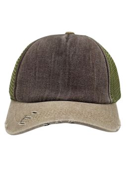 The Tie Hub - Olive Green & Khaki Mens Solid Rugged Mesh Snapback Trucker Cap
