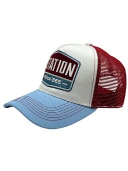 The Tie Hub - White Red & Light Blue Mens Station 1865 Mesh Snapback Trucker Cap