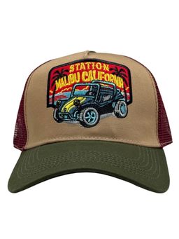 The Tie Hub - Khaki Maroon & Olive Mens Station Jeep Malibu California Mesh Snapback Trucker Cap