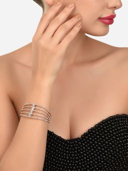 Zaveri Pearls - Rose Gold Dazzling Austrian Diamonds Party Bling Cuff Bracelet-ZPFK12103