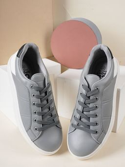 Carlton London - Grey-white Lace-ups Solid Sneakers