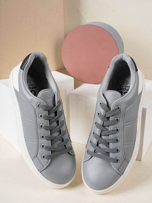 Buy Carlton London Grey-white Lace-ups Solid Sneakers Online