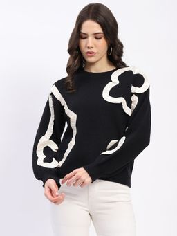 Global Republic - Black Round Neck Pullover for Women