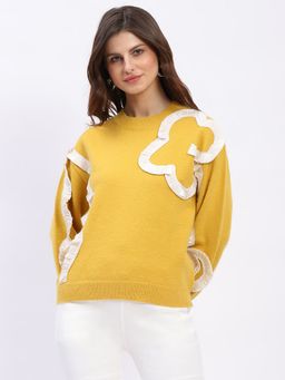 Global Republic - Mustard Round Neck Pullover for Women