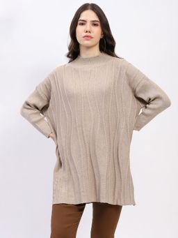 Global Republic - Beige High Neck Pullover for Women
