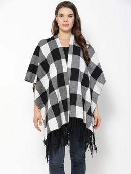 Gipsy - Women Black & Grey Checked Acrylic Cape