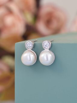 Ornate Jewels - 925 Silver 6.5 MM Pearl Stud Earring for Women and Girls (Adjustable)