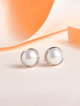 Ornate Jewels - 925 Silver 8.5 MM Pearl Stud Earring for Women and Girls (One Size)