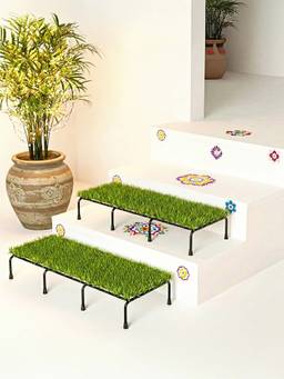 Kuber Industries - Black Metal 24 Inch Planter Stand with Green Grass (Pack Of 2)