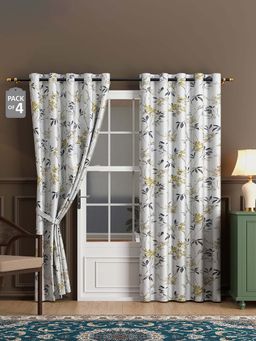 Kuber Industries - White Digital Print Mustard Blackout Door Curtains (Pack of 4) (7 Feet)