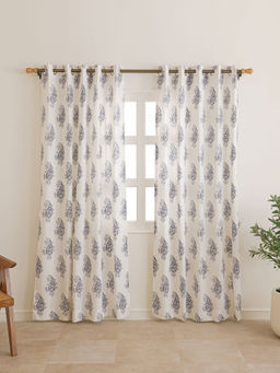 The Home Story - Off White Palace Paisley Printed Cotton Door Curtains (Pack of 2) (7 Feet)