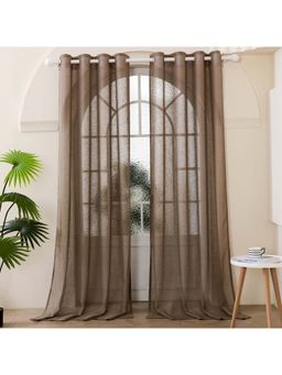 Story@Home - Camel Brown Polyester Sheer Semi Long Door Curtains (Pack of 2) (8 Feet)