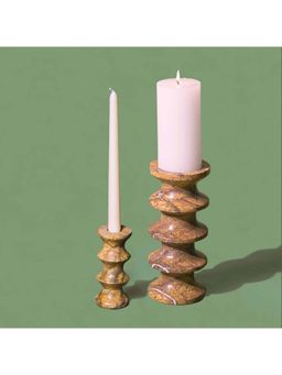Muun Home - Brown Astra Marble Candle Holders (Pack of 2)