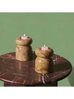 Muun Home - Brown Astra Marble Tea Light Candle Holders (Pack of 2)