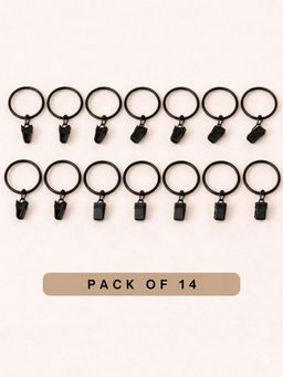 The Decor Mart - Black Metal Curtain Rings with Clip for Curtain Rod (Pack of 14)