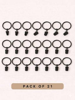 The Decor Mart - Black Metal Curtain Rings with Clip for Curtain Rod (Pack of 21)