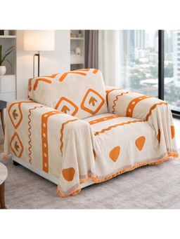 Story@Home - Beige & Orange Chenille Sofa Cover
