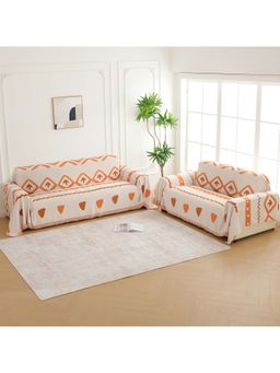 Story@Home - Beige & Orange Chenille Sofa Covers (Pack of 2)
