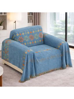 Story@Home - Sky Blue & Orange Chenille Sofa Cover