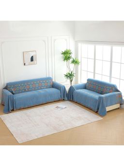 Story@Home - Sky Blue & Orange Chenille Sofa Covers (Pack of 2)