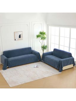 Story@Home - Navy Blue Chenille Sofa Covers (Pack of 2)