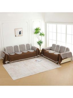 Story@Home - Brown & Off White Chenille Sofa Covers (Pack of 2)