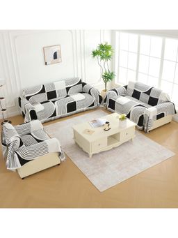 Story@Home - White & Black Chenille Sofa Covers (Pack of 3)