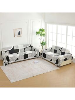Story@Home - White & Black Chenille Sofa Covers (Pack of 2)