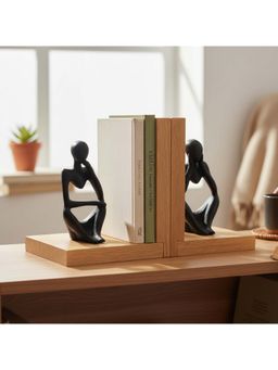 eCraftIndia - Black Resin Thinker Statues Showpiece & Wooden Book End