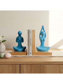 eCraftIndia - Blue Yoga Statues Showpiece & Wooden Book End