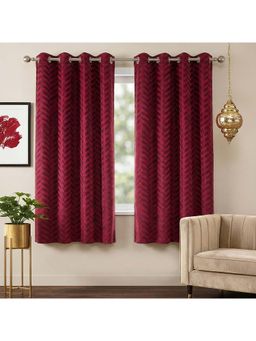 Story@Home - Maroon Velvet Room Darkening Window Curtains (Pack of 2)