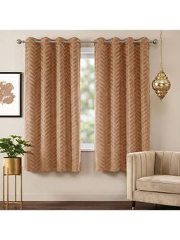 Story@Home - Beige Velvet Room Darkening Window Curtains (Pack of 2)