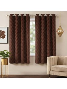 Story@Home - Brown Velvet Room Darkening Window Curtains (Pack of 2)