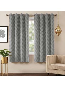 Story@Home - Light Grey Velvet Room Darkening Window Curtains (Pack of 2)