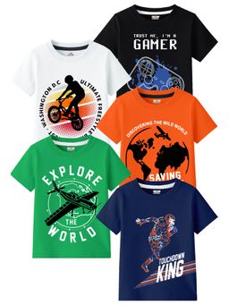 Kuchipoo - Boys Regular Fit Half Sleeves Cotton T-Shirts (Pack of 5)