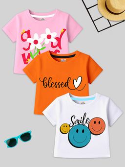 Kuchipoo - Girls Crop Top Cotton T-Shirts (Pack of 3)