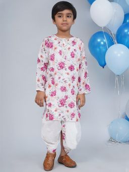 Little Bansi - Muslin Woven Garden Rose Kurta with Dhoti - Cream