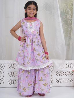 Little Bansi - Muslin Garden Tulip Kurta and Sharara with Dupatta - Lavender
