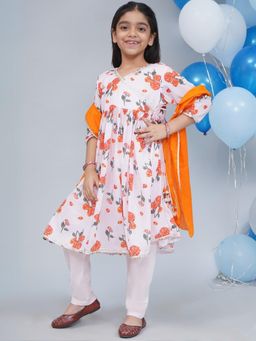 Little Bansi - Marigold Angrakha Kurta with Pyjama and Dupatta - Baby Pink