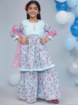 Little Bansi - Muslin Butterfly Kurta with Sharara and Dupatta - Sky Blue