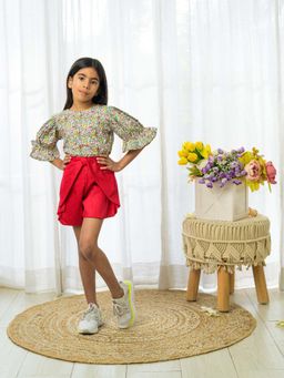 Fairies Forever - Floral Print Top with Red Shorts