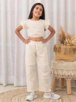 Fairies Forever - Peach Crop Top and Pant with Lace Fabric
