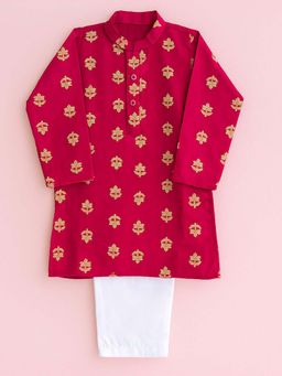 Tiny Pants - Boys Festive Red Kurta with Pyjama with Golden Foil Print