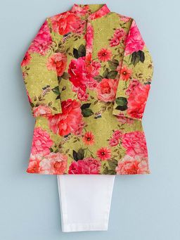 Tiny Pants - Boys Green Floral Kurta with Pyjama Vibrant Ethnic Wear