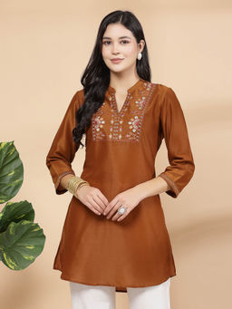 Nayam by lakshita - Womens Solid A-Line Rayon Tunic Brown