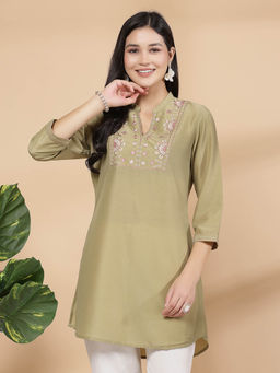 Nayam by lakshita - Womens Solid A-Line Rayon Tunic Green